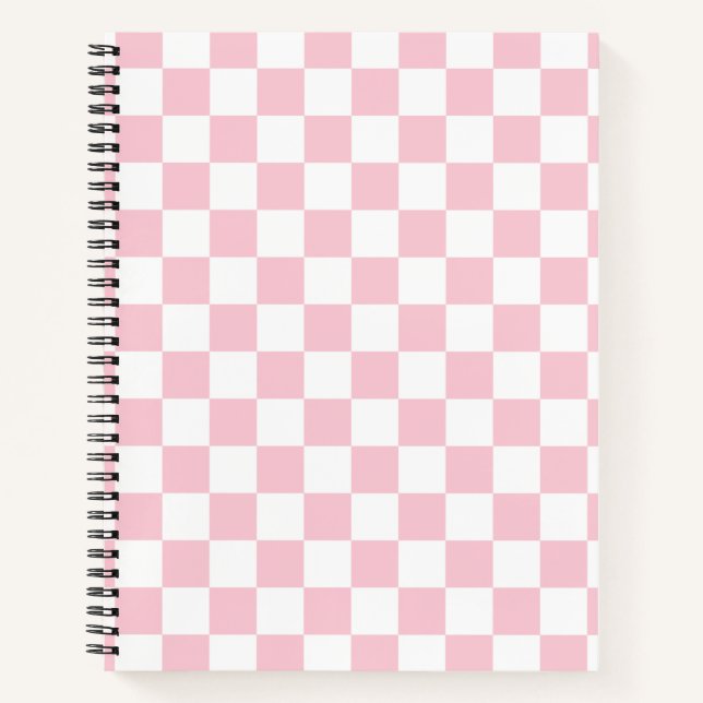 Karo Baby Pink und White Checkerboard Muster Notizbuch (Vorderseite)