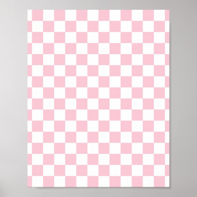 Karo Baby Pink und White Checkerboard Muster Poster (Vorne)
