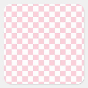 Karo Baby Pink und White Checkerboard Muster Quadratischer Aufkleber