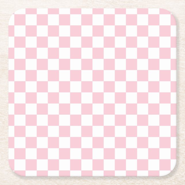Karo Baby Pink und White Checkerboard Muster Rechteckiger Pappuntersetzer (Vorderseite)