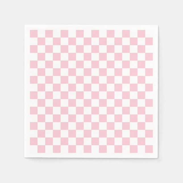Karo Baby Pink und White Checkerboard Muster Serviette (Vorderseite)