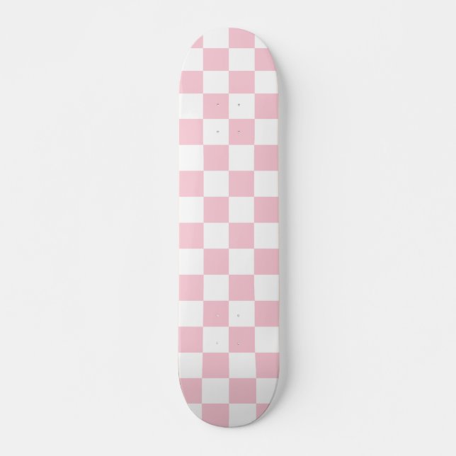 Karo Baby Pink und White Checkerboard Muster Skateboard (Vorne)