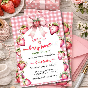 Karo-Coquette-Beeren-Süße-Baby-Shower-Rosé-Beere Einladung
