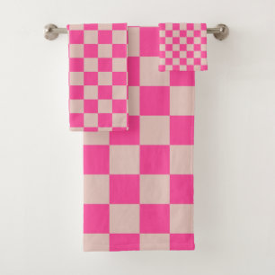 Karo Coral Pink Checked Pattern Checkerboard Badhandtuch Set
