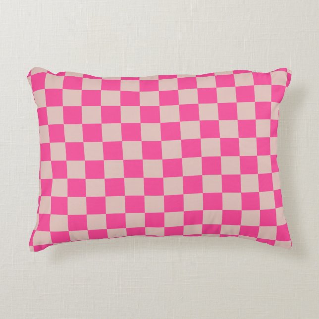 Karo Coral Pink Checked Pattern Checkerboard Dekokissen (Vorderseite)