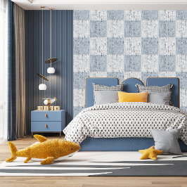 Karo Crackle Textur Weiß und Blau Grau Tapete