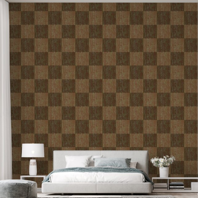 Karo Crackle Texture Rust und Burnt Sienna Tapete (Schlafzimmer)