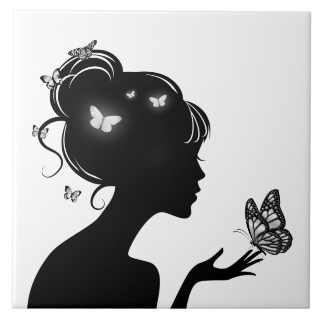 Karo Die weiße Schmetterlinge Fliese (Vorderseite)