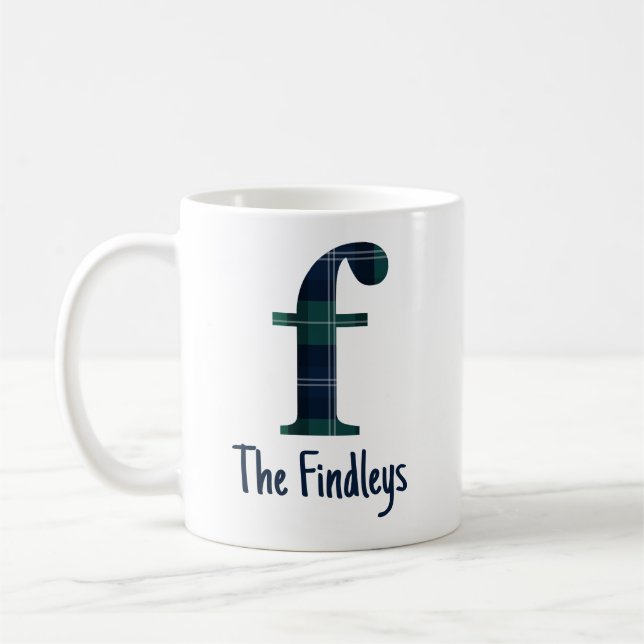 Karo-Druck Kleinbuchstabe f Initiale und Name Kaffeetasse (Links)