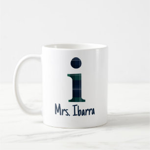 Karo-Druck Kleinbuchstabe i Initiale und Name Kaffeetasse