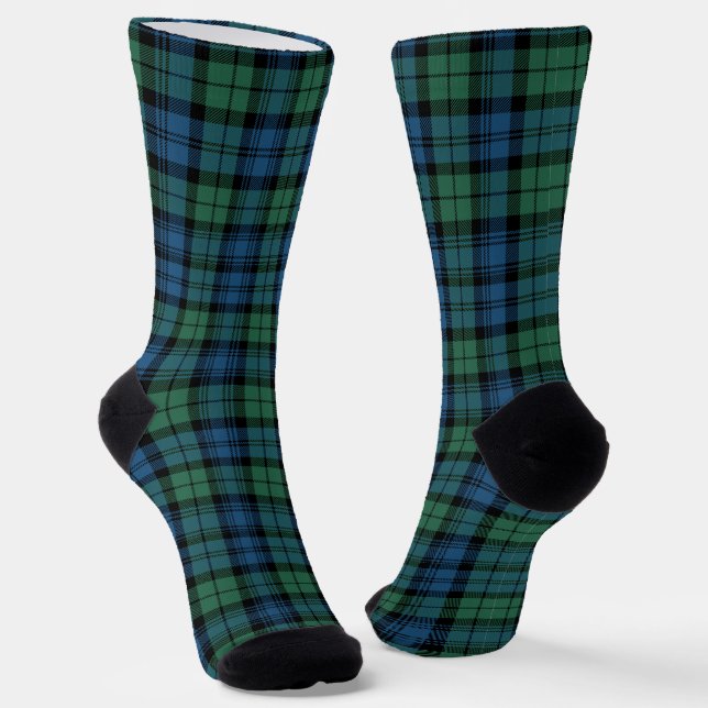 Karo Elegant Campbell Grün Rustikaler Tartan Socken (Gewinkelt)