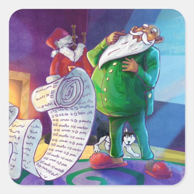 Karo es zweimal Santa Quadratischer Aufkleber (Vorderseite)