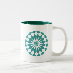 Karo-Formen in Aquamarin türkisfarben, Mandala-Tas Zweifarbige Tasse