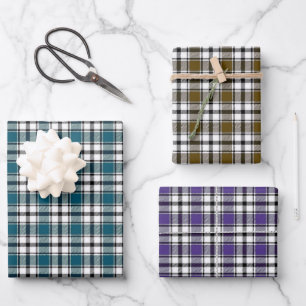 Karo-Geschenkpapier in Türkis, Braun und Lila HAMb Geschenkpapier Set