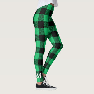 Karo Gingham Holiday Le Green und Black Buffalo Leggings