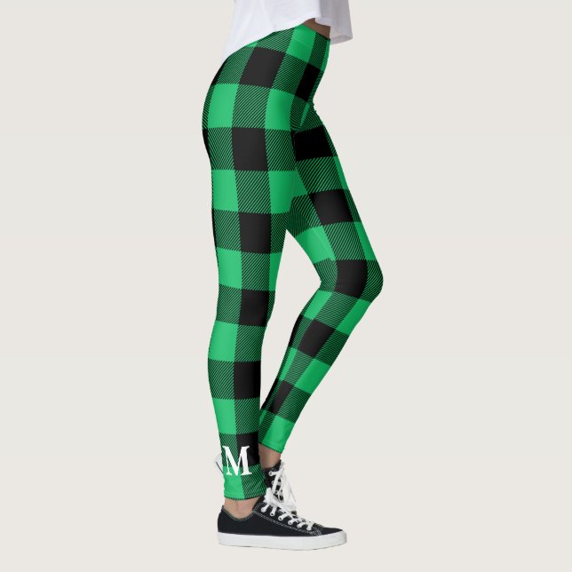 Karo Gingham Holiday Le Green und Black Buffalo Leggings (Rechts)