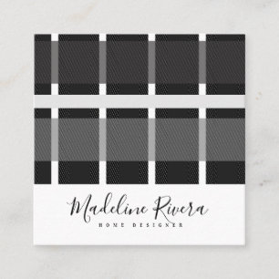 Karo Grau Schwarze Linien Formen Tartan Muster Quadratische Visitenkarte