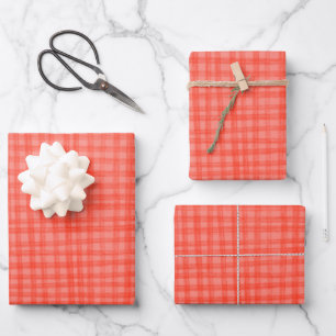 Karo handgezeichnet modern süße rote rosa preppy geschenkpapier set