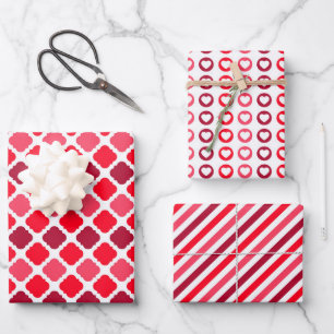 Karo-, Herz- und Streifen, umhüllende Papierblätte Geschenkpapier Set