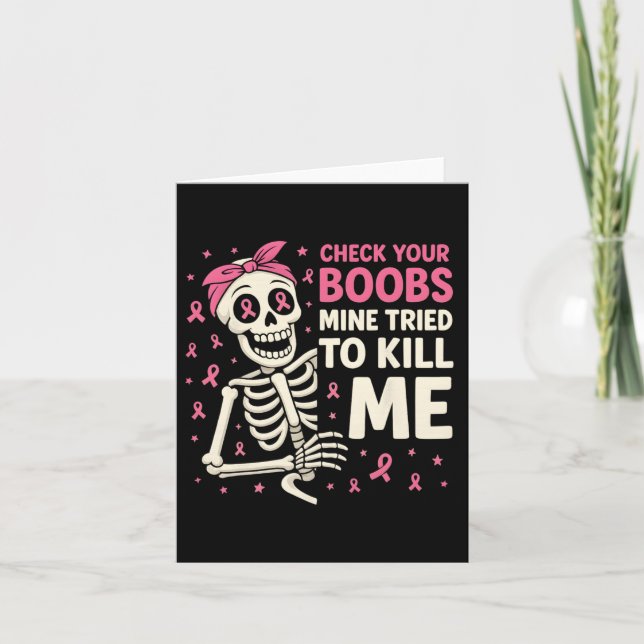 Karo Ihr Brust Halloween Pink Ribbon Frauen Karte (Vorderseite)