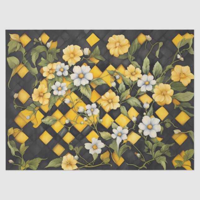 Karo in Gelb und Schwarz (Büffel) Seidenpapier (Vorderseite)