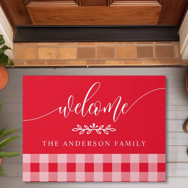 Karo in Rot und Weiß Buffalo Personalisiert Fußmatte (Von Creator hochgeladen)