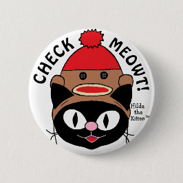 KARO MEOWT! Black Cartoon Cat mit Sock Monkey Hat Button
