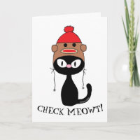 Karo Meowt! Black Cat w Sock Monkey Hat Geburtstag