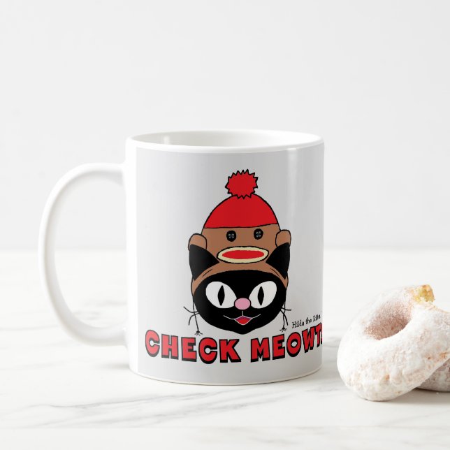 KARO MEOWT! Cartoon Kitty mit Sock-AffenHat Kaffeetasse (Mit Donut)