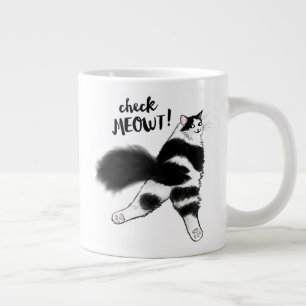 Karo Meowt! Funny Black and White Cat Sploot Jumbo-Tasse