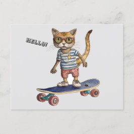 Karo Meowt! Funny Cat Skateboarding Postcard Postkarte