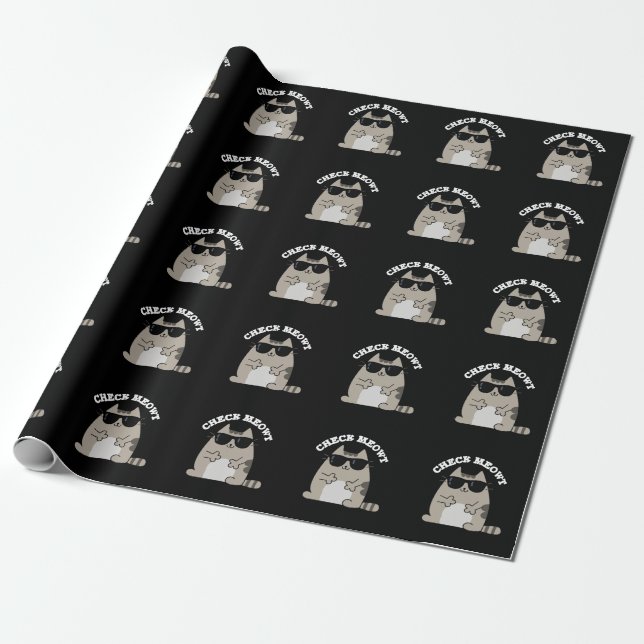 Karo Meowt Funny Cool Cat Pun Dark BG Geschenkpapier (Ungerollt)