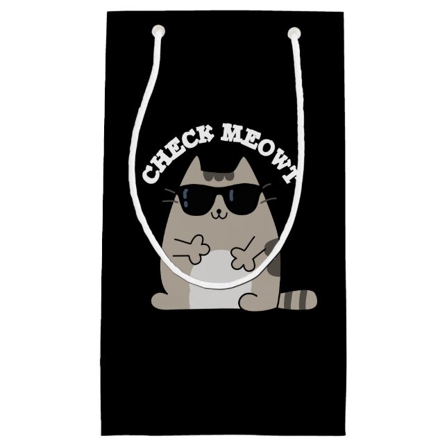 Karo Meowt Funny Cool Cat Pun Dark BG Kleine Geschenktüte (Vorderseite)