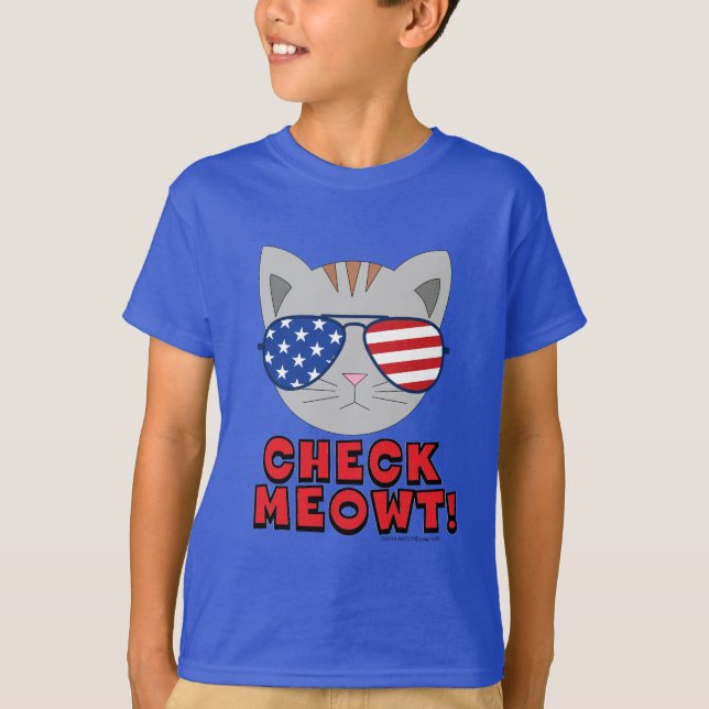 KARO MEOWT! Katze mit amerikanischer Sonnenbrille  T-Shirt (Vorderseite)