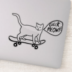 KARO MEOWT! Niedliche Skateboarding Chat Schwarz-w Aufkleber