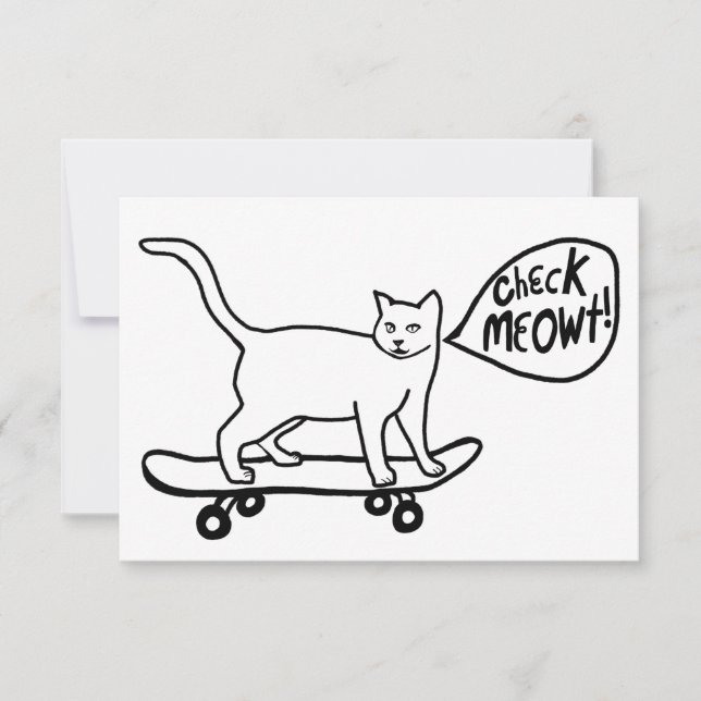 Karo Meowt Punny Skateboarding Cat Black Card (Vorderseite)