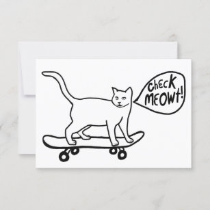 Karo Meowt Punny Skateboarding Cat Black Card