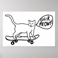 Karo Meowt Punny Skateboarding Cat Schwarz-weiß