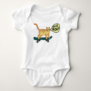Karo Meowt Punny Skateboarding Tabby Cat Baby Strampler