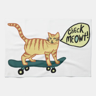 Karo Meowt Punny Skateboarding Tabby-Katze Geschirrtuch