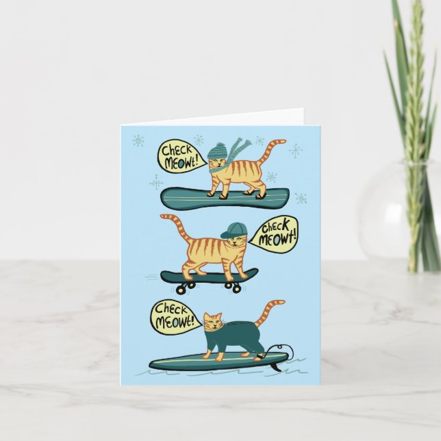 Karo Meowt! Skateboard Surfer Snowboard Cat Card (Vorderseite)