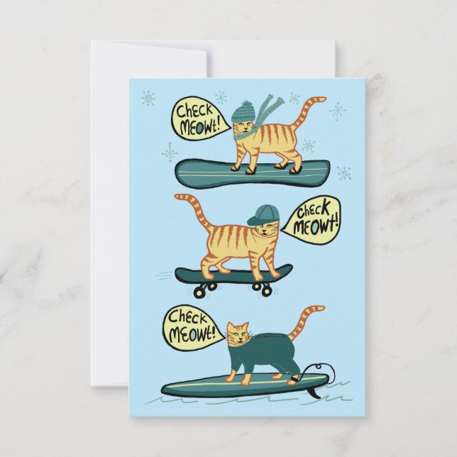Karo Meowt! Skateboard Surfer Snowboard Cat Card (Vorderseite)