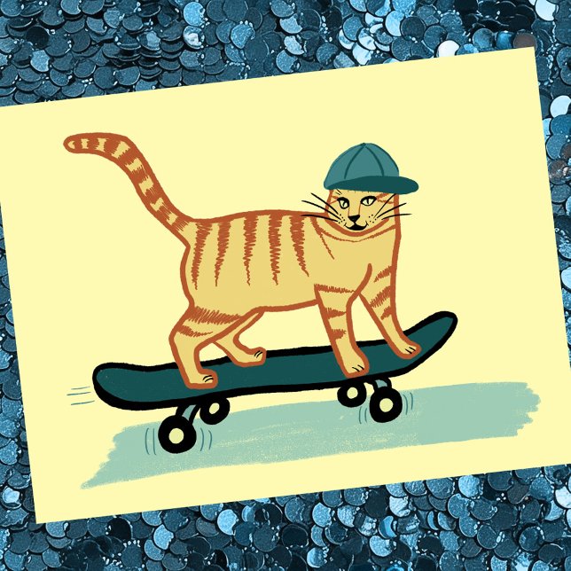 Karo Meowt! Skateboard Tabby Cat CUSTOMIZE IT Postkarte (Check Meowt! Skateboarding Tabby Cat CUSTOMIZE IT Postcard
)