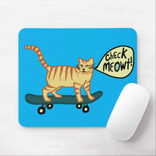 KARO MEOWT Skateboarding Tabby Cat Blue Mousepad