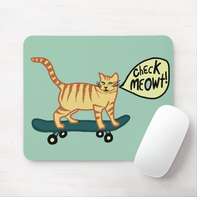 KARO MEOWT Skateboarding Tabby Katzengrün Mousepad (Mit Mouse)