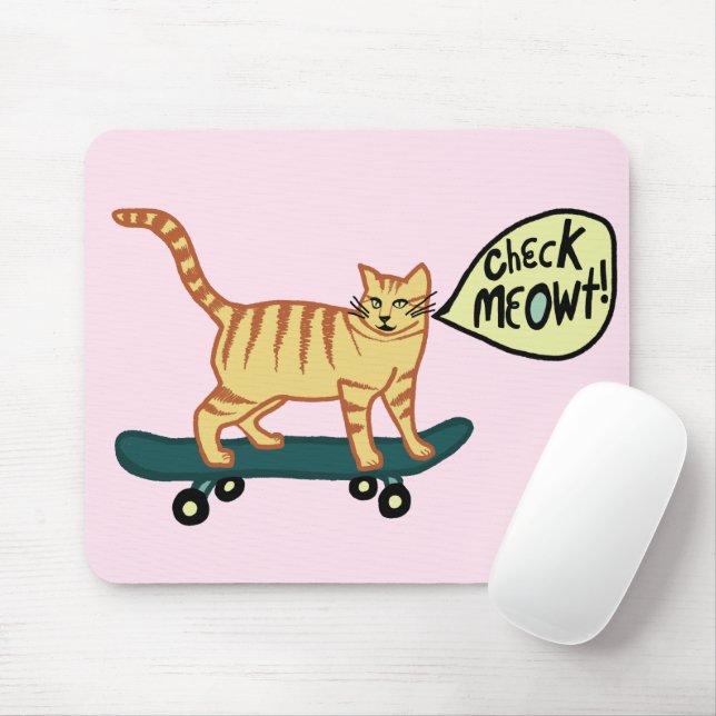 KARO MEOWT Skateboarding Tabby Katzenrosa Mousepad (Mit Mouse)