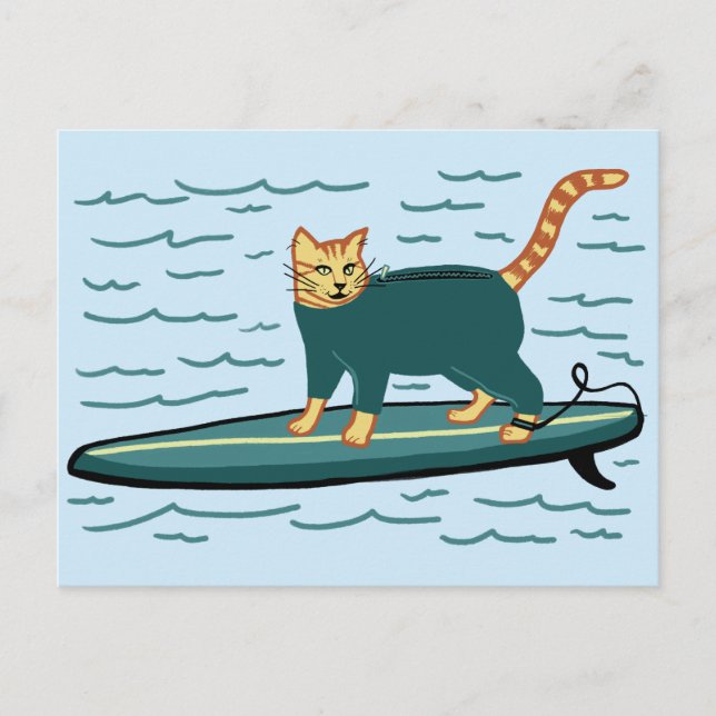 Karo Meowt! Surfer Tabby Cat CUSTOMIZE IT Postkarte (Vorderseite)
