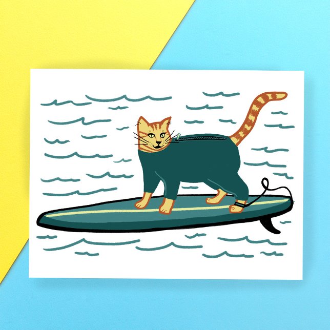 Karo Meowt! Surfer Tabby Cat CUSTOMIZE IT Postkarte (Check Meowt! Surfer Tabby Cat CUSTOMIZE IT Postcard
)
