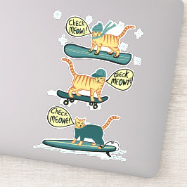 KARO MEOWT! Tabby Cat Skateboard Surf Snowboard Aufkleber