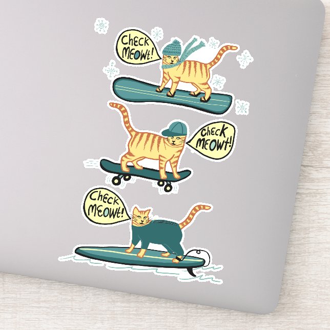 KARO MEOWT! Tabby Cat Skateboard Surf Snowboard Aufkleber (Detail)